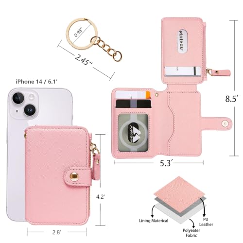 Image of M-Plateau RFID Blocking Slim Keychain Wallet for Women | PU Leather Wallet Keychain with ID Window & Zipper Pocket, Credit Card Case for Daily Carry (Light Pink)