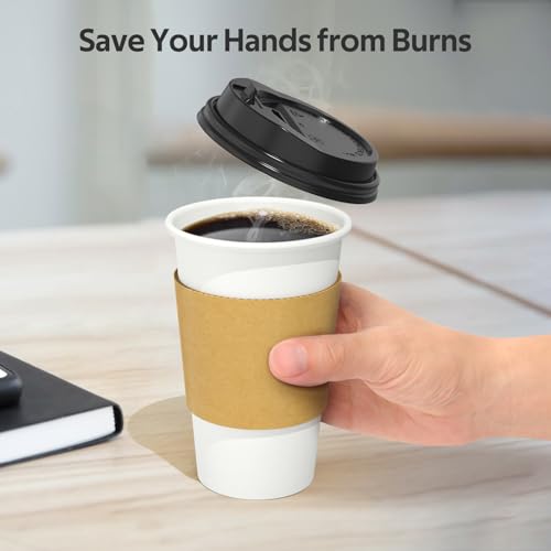 image for Dealusy 100 Pack 16 oz Disposable Coffee Cups with Lids and Sleeves, S