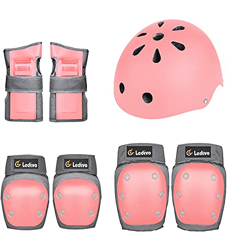 LEDIVO Kids Adult Helmet Knee Pads Elbow Pads Wrist Guards 7pcs Protective Gear Set for Youth Girl Boy Multi Sports Skateboarding Inline Roller Skating Cycling Biking BMX Bicycle Scooter