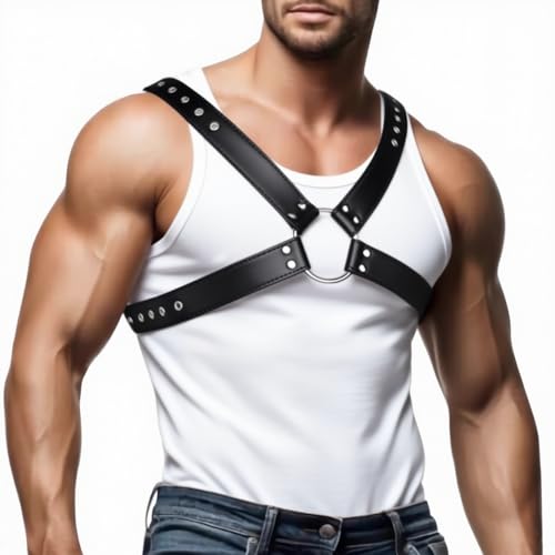 Men's Chest Harness Belt, Adjustable PU Leather Male Punk Chest Belt Shoulder Harness Body Harness for Men Fashion Costumes for Cosplay and Party X029