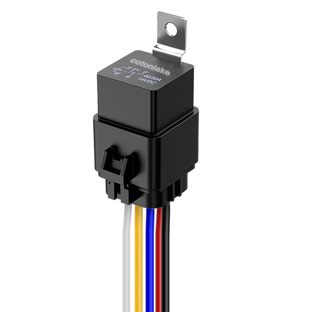 5Pin 12V 40/30 Amp Waterproof Relay Switch Harness Set - 12V DC 5-Pin SPDT Automotive Relays 14 AWG Hot Wires(2Pcs)