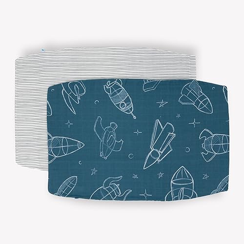 Image of Little Unicorn Standard Pillowcase 2 Pack | Super Soft & Breathable Muslin Fabric | Snug Envelope Closure | for Crib and Toddler Bed (Blast Off)
