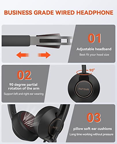 Nuroum Wired Headset, Dual-Ear (Stereo) Headphones With Noise Canceling Microphone, On Ear Computer Headset With In-Line Control, Usb/Type-C, Pc Headset For Home Office Online Class Skype Zoom #TOP4