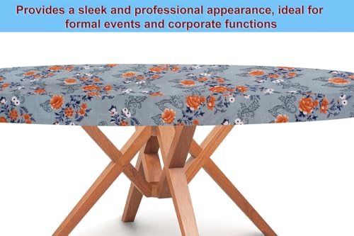 Image of The Furnishing Tree Round Elastic Fitted Dining Table Cover WxL 54x54 Inches Floral Pattern Blue
