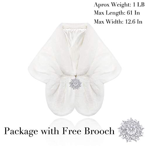 Aukmla Women's Wedding Faux Fur Shawls and Wraps Bridal Fur Scarf Stoles with Rhinestones Brooch for Bride and Bridesmaids2