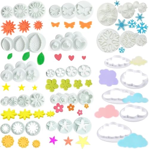 Flower Cookie Cutters,Cake Tools 44 Pcs Snowflake Cookie Cutter Cloud...