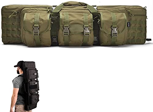 ZAANU Double Rifle Case, Tactical Carbine Gun Bag Pistol Airsoft Sniper Shotgun Long Gun Firearm Military Transportation Lockable Hunting Equipment Carry Bag ArmyGreen,118cm(ArmyGreen,11