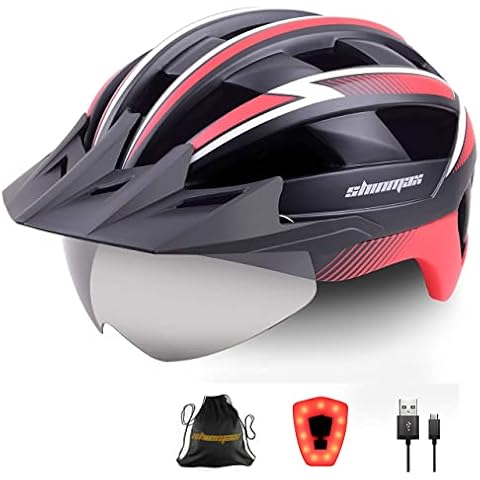 Shinmax Bike Helmet Upgrad Cycling Helmet CPSC CE Safety Standard Bicycle Mountain Helmet/BMX/Cycling Road Helmet with Magnetic widening Visor Shield&eye-shade&for Adult Men Women (black red) Cover