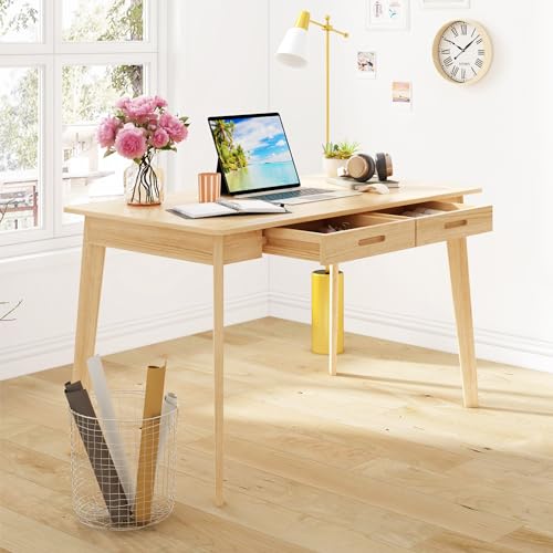 AGOTENI Home Office Computer Desk Coner Desk with 2 Drawers, Study Writing Table for Home Office, Study, Wood Color (47.2 ”W x 23.6”D x 29.1”H)