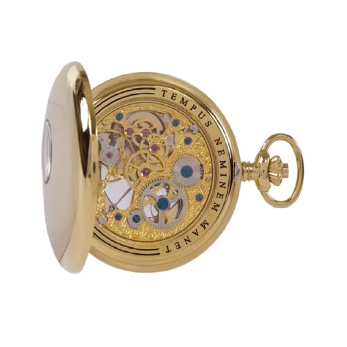 Rapport Vintage Pocket Watch With Chain Classic Oxford Half Hunter Pocket Watch With Roman Numeral Skeleton Dial - Gold #TOP4