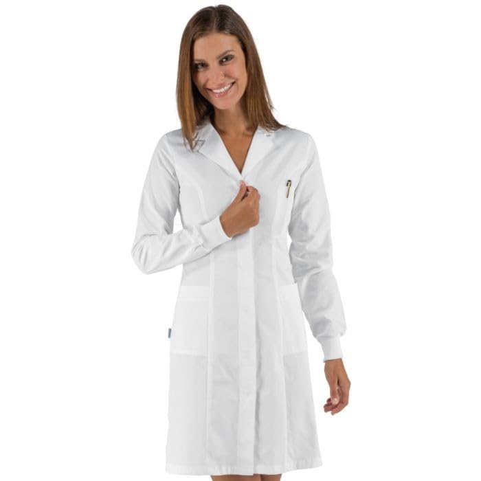 I.sacco Camice Slim da Donna VALENCIA con Polsi in Maglia in 100% Cotone Satin (Bianco)