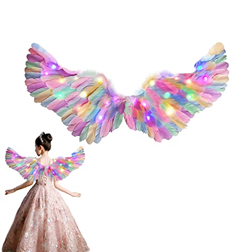 LIBOOI Alas de hadas brillantes LED, alas de ángel para niños y adultos, con plumas de hada de ángel, disfraz de Halloween de Navidad, fiesta de cosplay, disfraz de alas de ángel, disfraz Cover