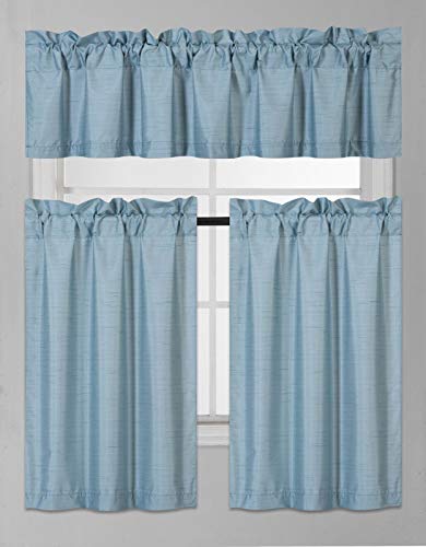 DiamondHome 3 Piece Faux Silk Blackout Kitchen Window Curtain Set 2 Tiers