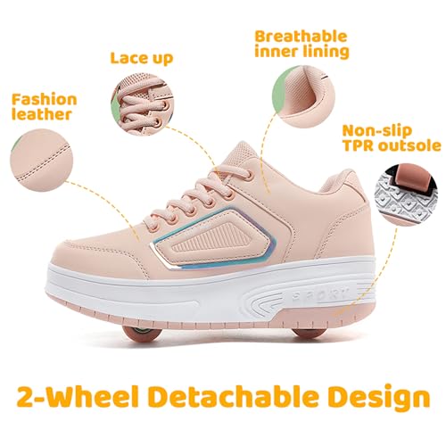Wooowyet Roller Skate Shoes For Girls Kids Boys Fashion Wheeled Sneakers Retractable Roller Shoes With Wheels Zapatillas Zapatos Con Ruedas Para Niñas Pink Big Kids Size 5 thumb #1