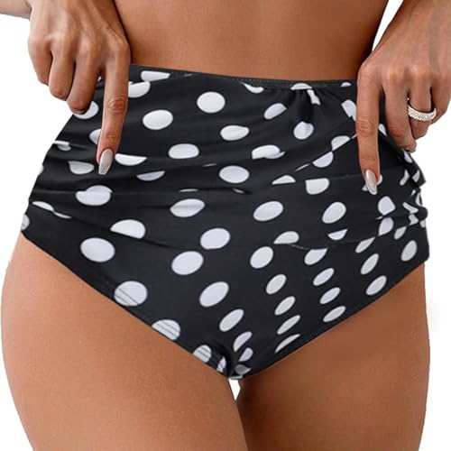 Braga de Bikini para Mujer Braguita de Bikini Cintura Alta Ruched Elástica Parte de Abajo Bikini Interior Pantalones de Playa de Gran(Lunares,S)