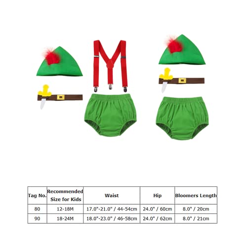 Baby 1St Christmas Outfit Green Elf Costume For Boys Halloween Costume Christmas Suspenders Short Feather Diaper Cover Belt Hat First Birthday Outfit Cake Smash Cosplay Clothes Green-4Pcs 18-24 Months #TOP6