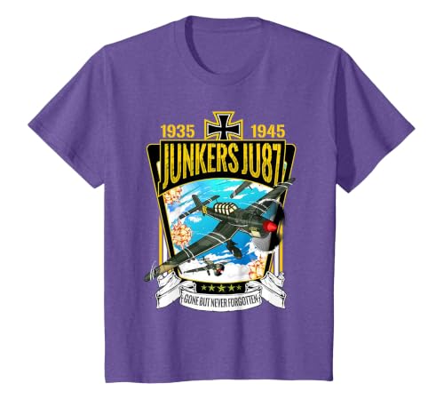 World War 2 German Aircraft Junkers JU-87A Fighter Bomber T-Shirt, Youth, Purple Heather, Medium