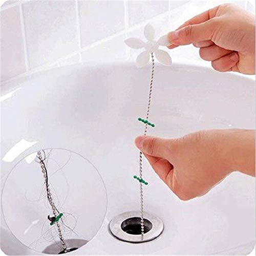 Drain Hair Catcher, 10 Pack,Flower Shower Hair Cleaning Chain, Drain Clog Remover, Tool for Drain Cleaning, Bathroom Chain Hook, Hair Trap for Bathtub Kitchen (White-10) - Thumbnail 3