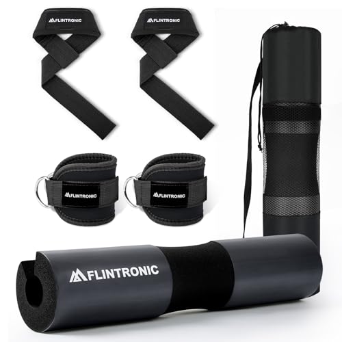 Flintronic 9PCS Almohadilla para Sentadillas con Barra, Almohadilla Barra Gimnasio Protector con 2 Correas de Tobillo, Almohadilla de Protección para Cuello y Hombros, para entrenamiento de pesas