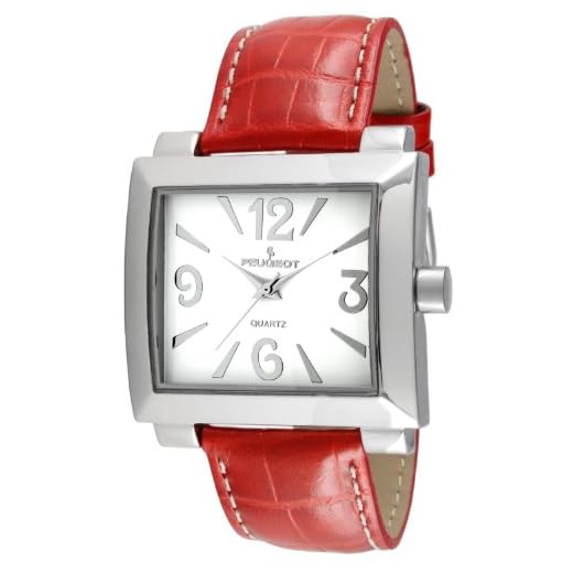 Peugeot Women's 706RD Square Red Leather Boyfriend Watch