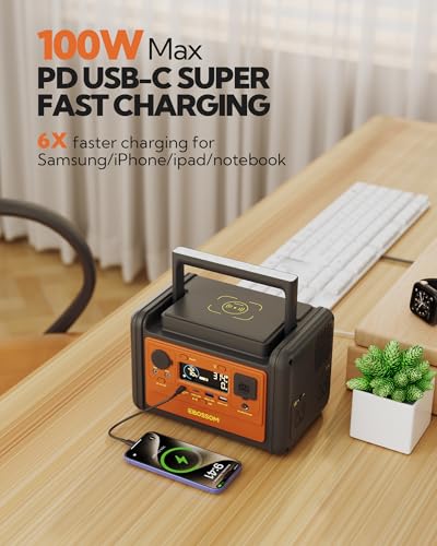 EBOSSOM Portable Power Station 92800mAh, 297Wh LiFePO4 Battery, 1.2H Fast Charging, <30 MS UPS, 300W (600W Surge) Solar Generator for Camping, Emergency, and Outdoor Use