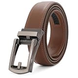 JasGood Herren Ledergürtel Automatische Ratsche Gürtel für Herren Leder Gürtel 33mm Breit mit Verstellbarer Automatische Schnalle für Anzug Geschäft Lässig,Braun,115cm