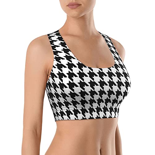 Besbapes Sports Bras For Women Black And White Houndstooth Sports Bra Racerback Sports Bras Workout Bra Running Bra #TOP28