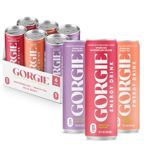 GORGIE Natural Sugar Free Energy Drinks, Sparkling Original Variety Pack (6 Cans) - Healthy Energy Drinks - Natural Coffee Replacement With Green Tea, Caffeine & Biotin - 15