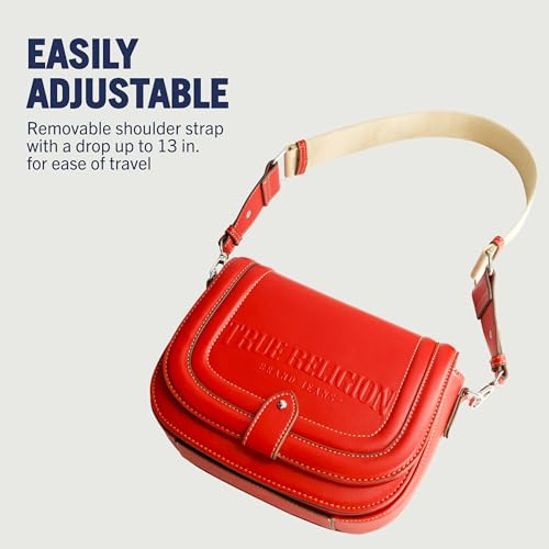 True Religion Saddle Bag, Women's Bombe Logo Shoulder Purse Handbag, Red4