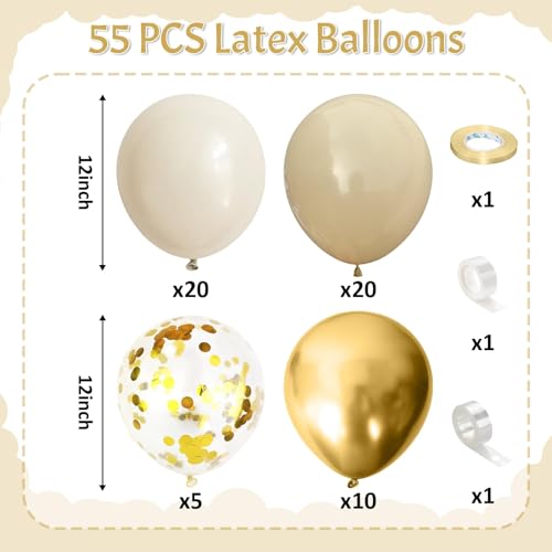 Image of Gold Beige Balloons, 55 PCS Neutral Boho Wedding Baby Shower Party Balloons