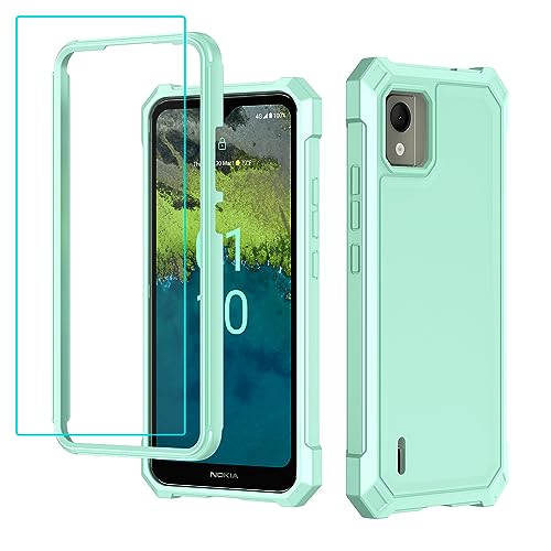 Aulzaju Case for Nokia C110 with Screen Protector, Full Body Heavy Duty Protection, Soft Raised TPU Edge Shockproof Cover (Blue)