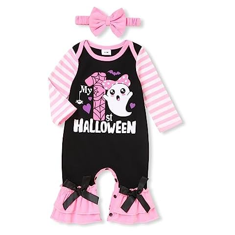 TUEMOS baby-girls Halloween My First Headband Set Outfit BodySuit, Light Pink, 0-3 Months Cover