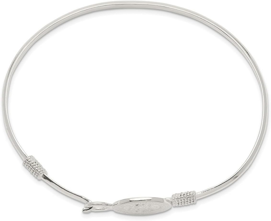 JewelryWeb - 925 Sterling Silver Saint Christopher Medal Hook Bangle Bracelet - St Christopher Bracelet for Women - Protection Bracelet - Layering Bangle Bracelet