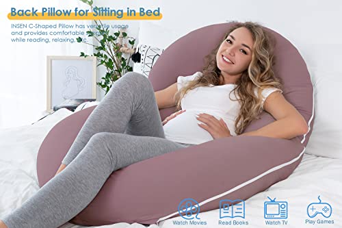 Insen Pregnancy Pillow, Maternity Body Pillow For Pregnancy Mom,C Shaped Full Body Pillow For Back, Hip Pain With Silk Jersey Cotton Body Pillow Cover #TOP6