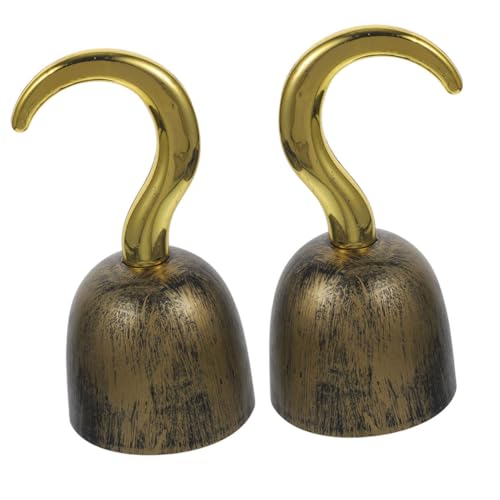 LALADEFIEE 2 piezas Gancho Pirata de Mano Dorado Accesorio Cosplay Capitán Juguete Duradero para Disfraces Halloween y Decoración Temática Fiesta Pirata