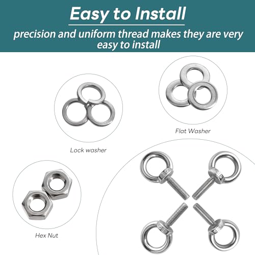 DesertBoy Ringschraube M8, 4 Stück 304 Edelstahl Augenschraube, M8 × 30 mm, Hardware Ringschrauben, Ring Augenbolzen Runde Ringbolzen, mit Unterlegscheiben, für Rolle Des Befestigens und Hängens