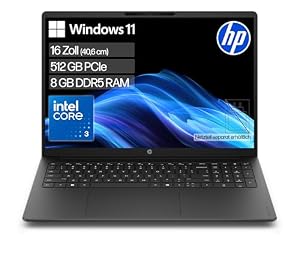 HP OmniBook 3 Laptop (16" 2K Display, Intel Core 3, 8GB RAM, 512GB, Win11, QWERTZ) - Schwarz