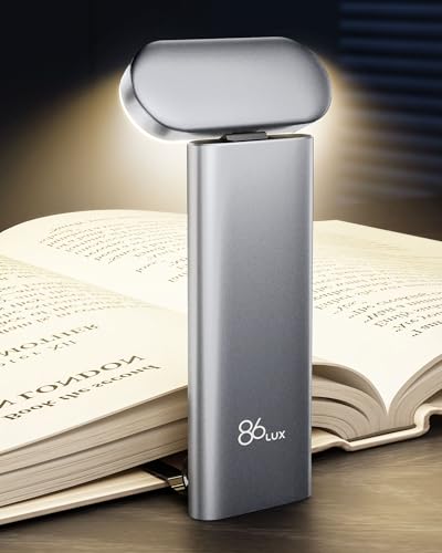 86lux Book Light, Reading Light for Book in Bed, USB Rechargeable LED Night Light with 3 Colors & Limitless Dimming,Bookmark Light for Book Lovers,Silver White