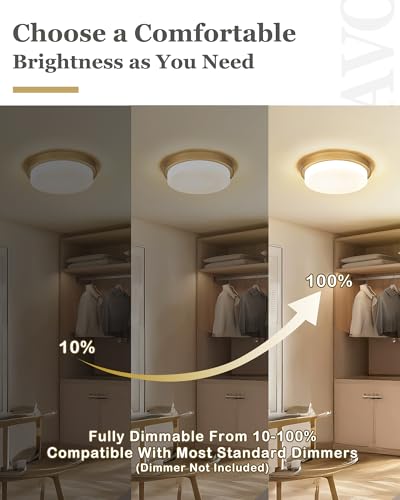 Image of 16 inch Gold LED Flush Mount Ceiling Light, 36W, 5CCT | 3300LM, 3000K /3500K /4000K /5000K /6000K, Close to Ceiling Light Fixtures for Bedroom Kitchen, Milk Glass, AD-22008-L16-GD