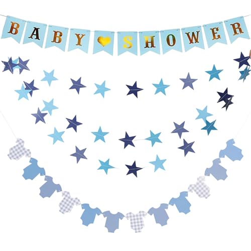 3PCS Baby Shower Decorations, Baby Shower Banners, Blue Baby Showers Decorations Set, Cute And Elegant Background Banners For Gender Reveal, Birthday And Newborn Supplies