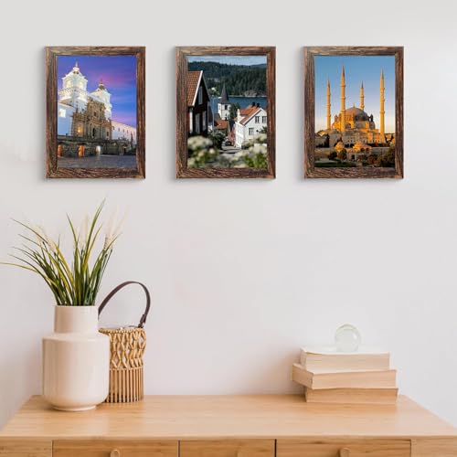 Image of BESCRCL 6x8 Picture Frame Wall or Tabletop, Engineered Wood Frames for 6 x 8 Picture, Brown, 1 Pack