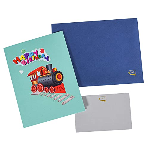 Greeting Art Happy Birthday Train Pop Up Card,3D Greeting Card For Birthday,Birthday Gift,Pop Up Birthday Card For Kids Boys Men Grandson Friends Daughter Son (Train Birthday Card) #TOP6