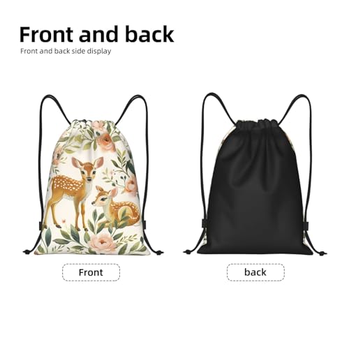 Rose Deer Pattern Drawstring Backpack for Women Men Lightweight Sports Gym Sackpack Cinch Bag Water Resistant Draw String Bags for Hiking Yoga Swimming Travel Beach3