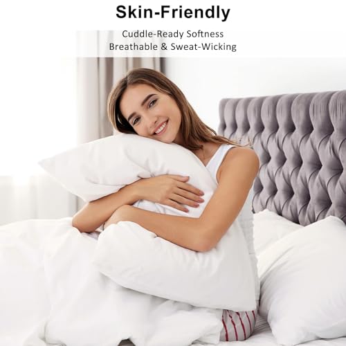 Lirex Queen Pillow Cases Set of 2, 300 Thread Count 100% Cotton Pillow Covers with Zipper Closure, Breathable and Soft, Queen (20" x 30"), White by Lirex - Image 5