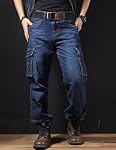 Idopy Vêtements de travail de moto occasionnels Multi Poches Denim Biker Cargo Jeans Pantalons