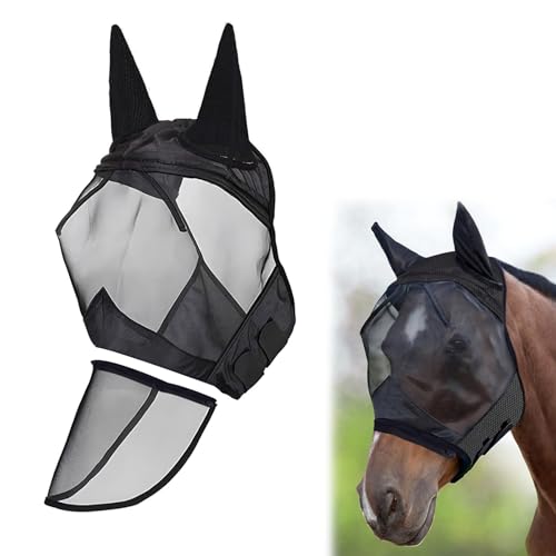 LALAGO CareMaster Máscara Anti-Moscas Protección con Orejas y Nariz, Máscara de Malla de Cabeza de Caballo (Desmontable, L)