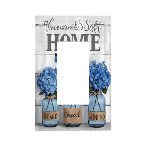 Decorative Outlet Covers Blue Flower Bottles Wood Plank 1 Gang Single Decora Gfci Device Light Switch Covers Plate 1 Rocker Wall Plate Jumbo Faceplate for Bedroom Decor