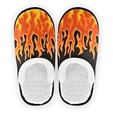 JHKKU Women's Men's Fire Flame Slippers Cozy Fuzzy House Shoes indoor Travel Warm Slippers M