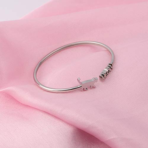 Kuiyai Tiny Cat Meow Cuff Bracelet Jewelry Cat Lover Gifts (Cuff Bangle Silver) #TOP2