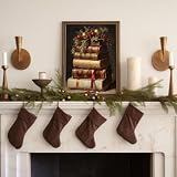 uniro Vintage Rustic Christmas Print Retro Xmas Book Art Oil Painting Dark Academia Decor Winter Farmhouse Holiday Wall Decor for Bedroom, Living Room, Gallery, winter Room Decor, Holiday Decoration Gifts( 8" x 10"-UNFRAMED)